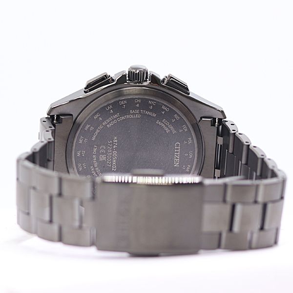 美品 稼働 保/箱付 シチズン アテッサ H874-005HK02 電波ソーラー チタン ブラック文字盤 メンズ腕時計 2000000 6JWY IGW ABC24909