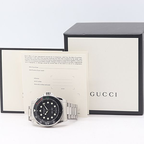 良品 稼働 箱付 グッチ ダイブ 136.2 200M 660FT QZ デイト ブラック文字盤 メンズ腕時計 2000000 6JWY SMB ABC24925