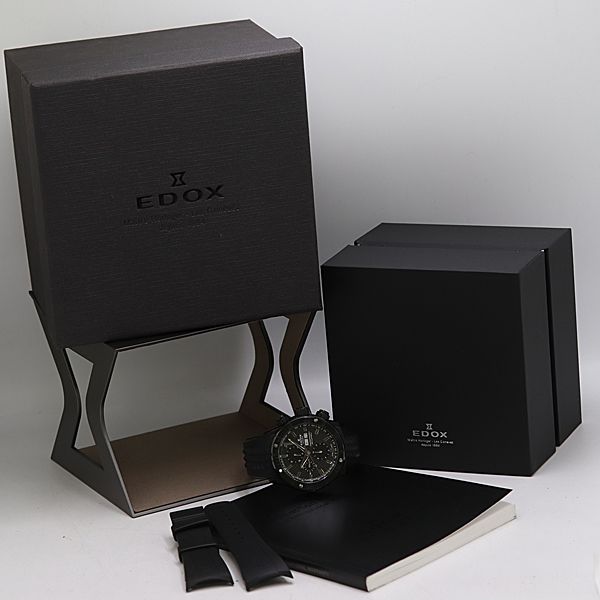 箱付 エドックス クロノオフショア 01122 AT/自動巻 デイデイト ブラック文字盤 メンズ腕時計 2000000 6JWY KZK ABC24940