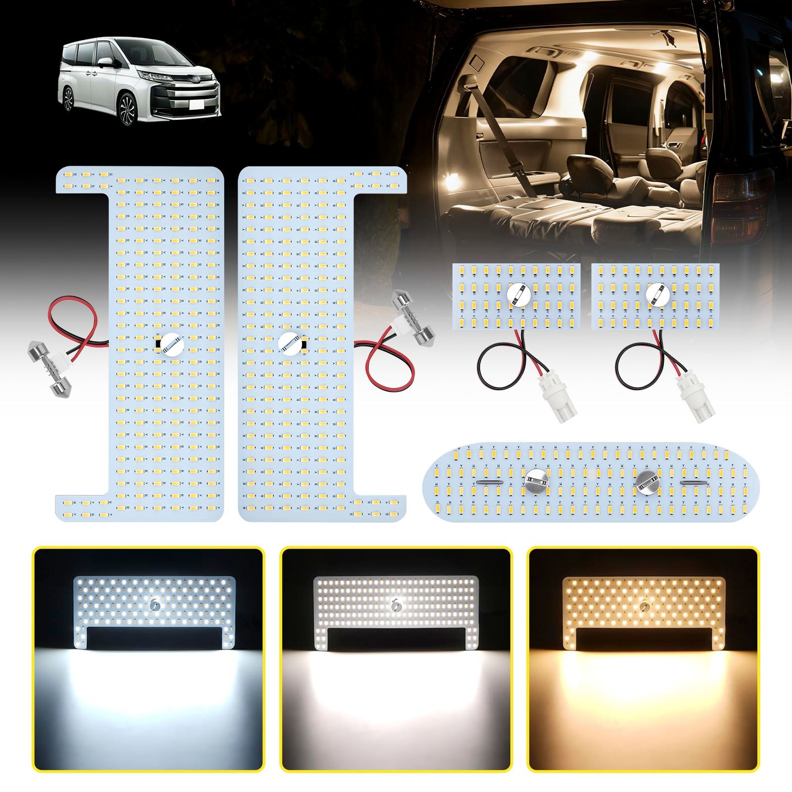【3色切替＆無段階調光】Perrace ヴォクシー 80系 ノア80系 エスクァイア LEDルームランプ 室内灯セット 3色切り替え・メモリー機能搭載 専用設計 高輝度SMDチップ VOXY/NOAH/Esquire ZWR80/ZRR80 前期/後期対応ts