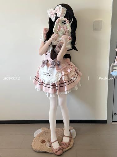 [MODKOKU] メイド服 3点セット 上下セット ロリータ セットアップ ミニスカート ウエストマーク レディース 服 制服 JK ゴスロリ フリル リボン メード服 コスプレ ロリィタ 仮装 Lolita アイドル 衣装 半袖 女の子 b6644ec0