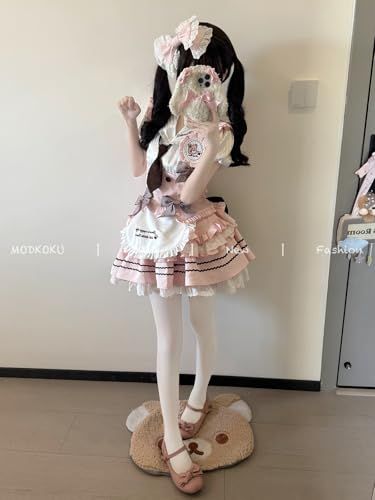 [MODKOKU] メイド服 3点セット 上下セット ロリータ セットアップ ミニスカート ウエストマーク レディース 服 制服 JK ゴスロリ フリル リボン メード服 コスプレ ロリィタ 仮装 Lolita アイドル 衣装 半袖 女の子 b6644ec0