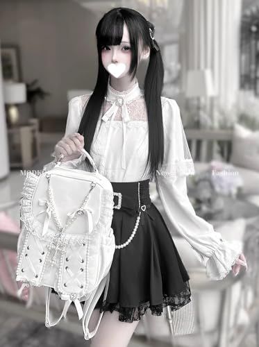 [MODKOKU] 地雷系 ケープ風 3点セット 上下着 レディース セットアップ ブラウス ミニスカート レース フリル リボン ロリータ 十字架 量産型 ゴシック レースアップ 萌え 透け感 チュール ミニ 長袖 少女 女の子 春 夏 秋 ddbb524a