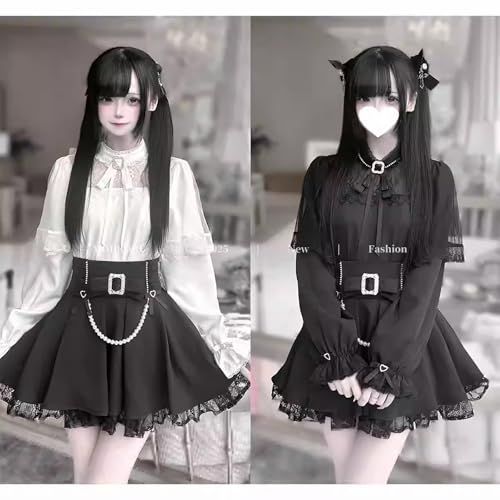 [MODKOKU] 地雷系 ケープ風 3点セット 上下着 レディース セットアップ ブラウス ミニスカート レース フリル リボン ロリータ 十字架 量産型 ゴシック レースアップ 萌え 透け感 チュール ミニ 長袖 少女 女の子 春 夏 秋 ddbb524a