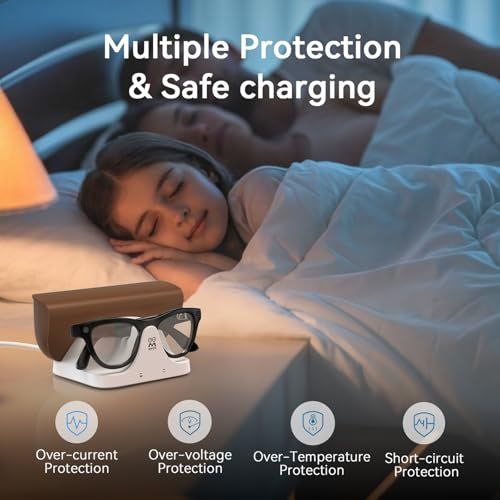 AMVR 磁気 2-in-1 充電ドック Ray Ban Meta に対応 Wayfarer/Skyler/Headliner スマートグラスとケース対応アクセサリー付き LED インジケーター搭載/ 5e57d3c9