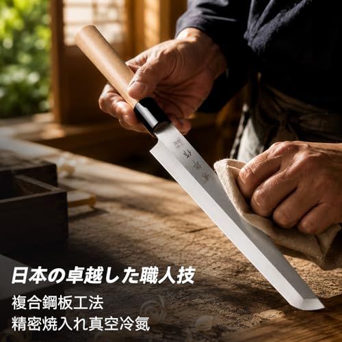 先丸柳刃包丁 刃渡り270mmプロ用 蛸引包丁 刺身包丁 和式調理器具 刺身用 片刃仕様 モリブデン鋼製 9寸 ナイロン柄付き 実物撮影/ f16890da