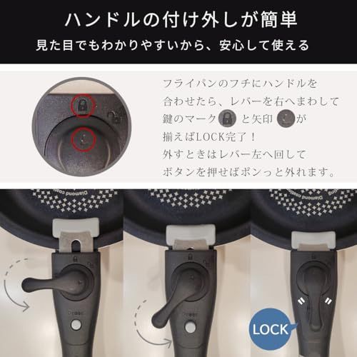 ダイヤモンドコート着脱4点セットA 【 4点セット！汚れもするっと落ちる！ ガス火/ih対応 】 フライパン 鍋 セット ih フライパンセット 蓋付き 調理器具 [ KUKUNA ククナ ] 20cm フライパン / 18cm なべe 005b748b