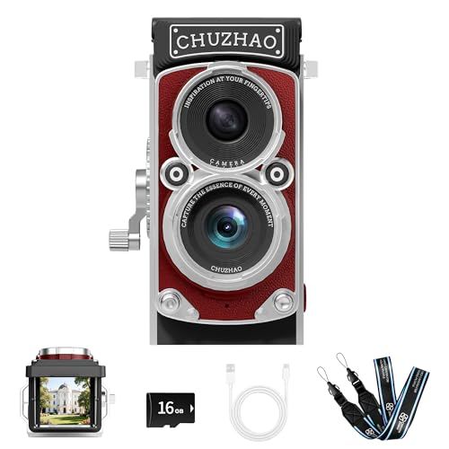 CHUZHAO ヴィンテージミニデジタルカメラ、ポータブルTLRスタイルのレトロでコンパクトな小型ポケットサイズ1080P ビデオカメラ、12MPオートフォーカス機能搭載で、初心者、ティーンエイジャー、大人向け、ネックストラップ、Type-C充電ケーブル、ｍａ