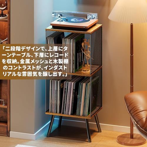 Breameレコードラック レコードプレーヤースタンド レコード棚 レコード 収納ラック2段 大容量 200枚のレコードを収納可能 調節可能な仕切り付き レコード盤、レコードプレーヤー、スピーカー、オーディオ機器、書籍、雑誌の収納に適用 リビ b4f0e8ac