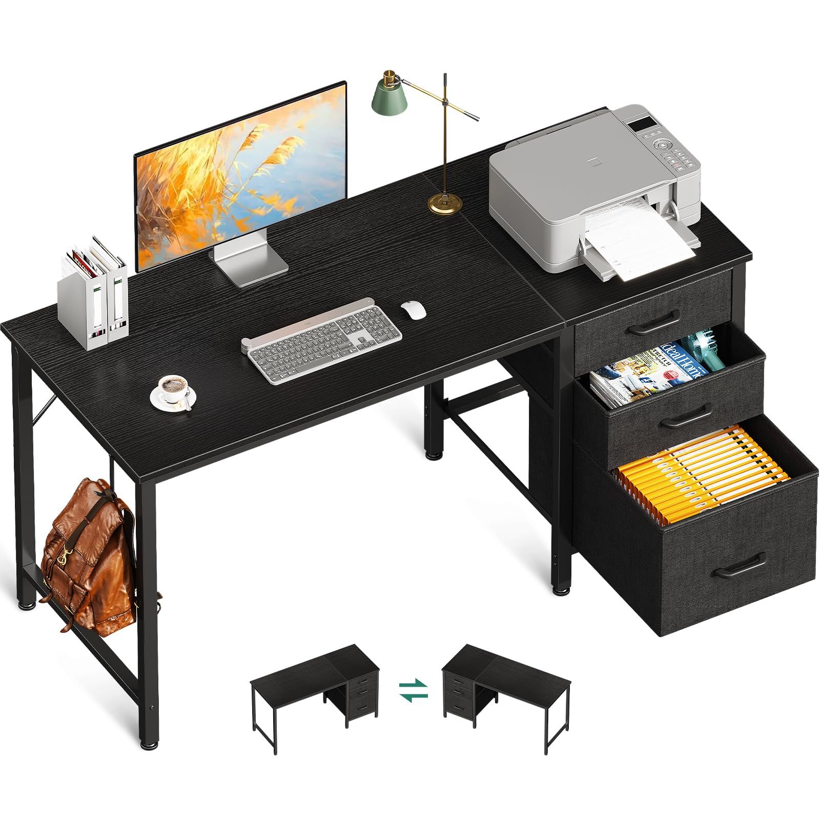 AODK デスク 机 pcデスク引き出し3杯付き 幅120cm ゲーミングデスク パソコンデスク computer desk 左右入れ替え対応 ゲーム オフィス 省スペース 在宅ワーク 組立簡単 ブラックｍａ a5b60f30