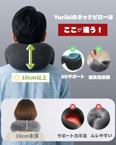 Yuriki【2026 新設計】ネックピロー 飛行機 旅行 快適グッズ 首枕 逆L字エルゴ エアーピロー 超軽量コンパクト 10秒急速充気 洗えるカバー 収納ケース付き 旅行 新幹線 車 仮眠 オフィス 快適グッズ グレー★m c22dd997