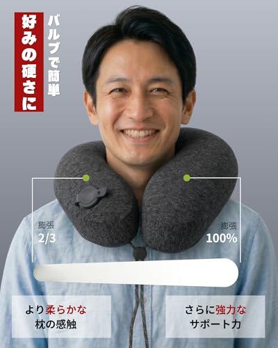 Yuriki【2026 新設計】ネックピロー 飛行機 旅行 快適グッズ 首枕 逆L字エルゴ エアーピロー 超軽量コンパクト 10秒急速充気 洗えるカバー 収納ケース付き 旅行 新幹線 車 仮眠 オフィス 快適グッズ グレー★m c22dd997