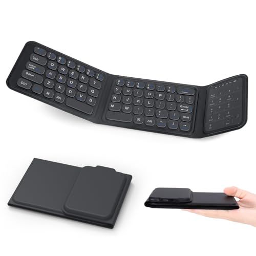 【極薄型】LAMA キーボード 折りたたみ bluetooth ワイヤレス iOS/Windows/Android/Mac/iPad/iphone対応 3台デバイス切り替え 軽量 折り畳み キーボードテンキー タッチパッド付き 充電式 無線 1e2983bc