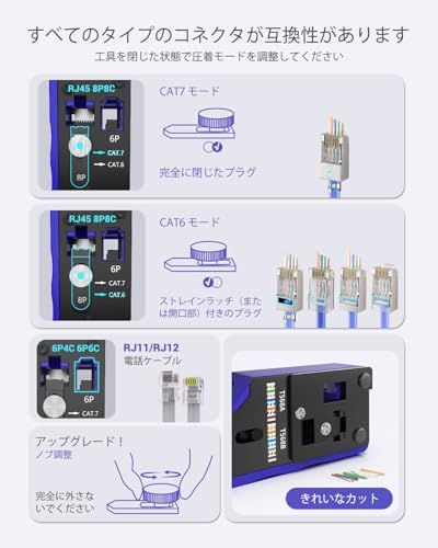 VCELINK RJ45 圧着工具セット CAT7 CAT6A CAT6 CAT5E CAT5対応 LANチェッカー 貫通型 かしめ工具 ニッパー 貫通式RJ45コネクタ+保護カバー 50Pcs 収納バッグ付属★m 3451f153 VCELINK RJ45 圧着工具セット CAT7 CAT6A CAT6 CAT5E CAT5対応 LANチェッカー 貫通型 かしめ工具 ニッパー 貫通式RJ45コネクタ+保護カバー 50Pcs 収納バッグ付属★m 3451f153