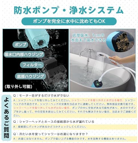 ZenCT ポータブルシャワー アウトドア USB充電式 6000mAh 【直射ヘッド付き】電動 簡易シャワー キャンプ 水流量無段階調節 Type-C充電 釣り 海水浴 サーフィン 旅行 水遣り 洗車 屋内 屋外 コンパクト ペット浴 節水 12dc63f6