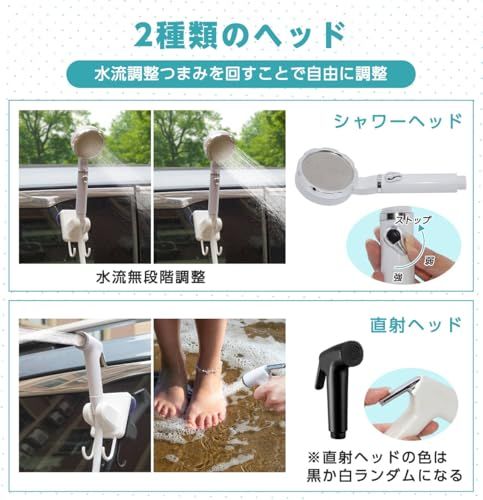 ZenCT ポータブルシャワー アウトドア USB充電式 6000mAh 【直射ヘッド付き】電動 簡易シャワー キャンプ 水流量無段階調節 Type-C充電 釣り 海水浴 サーフィン 旅行 水遣り 洗車 屋内 屋外 コンパクト ペット浴 節水 12dc63f6