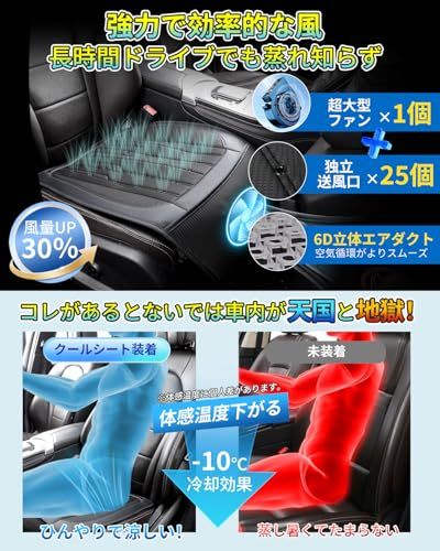 クールシート 車 シートクーラー【2026新昇級 25個送風穴+1枚超大型ファン DC12V専用】 無段階風量調節 革新素材 より柔らかい 夏用 蒸れない エアーカーシート 通気性 滑り止め 取付簡単 熱中症対策 (65cm×50cm(座面の 6dbaabc3 クールシート 車 シートクーラー【2026新昇級 25個送風穴+1枚超大型ファン DC12V専用】 無段階風量調節 革新素材 より柔らかい 夏用 蒸れない エアーカーシート 通気性 滑り止め 取付簡単 熱中症対策 (65cm×50cm(座面の 6dbaabc3