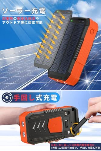 ソーラーチャージャー 【防災士監修&70000mAh&手回し充電】 大容量 4way蓄電 6台同時対応 持ち運び便利 ソーラー充電器 LIGHTNING変換アダプタ付き LEDライト/SOS点滅モード IPX7 耐衝撃 iOS/Android 20aa3909