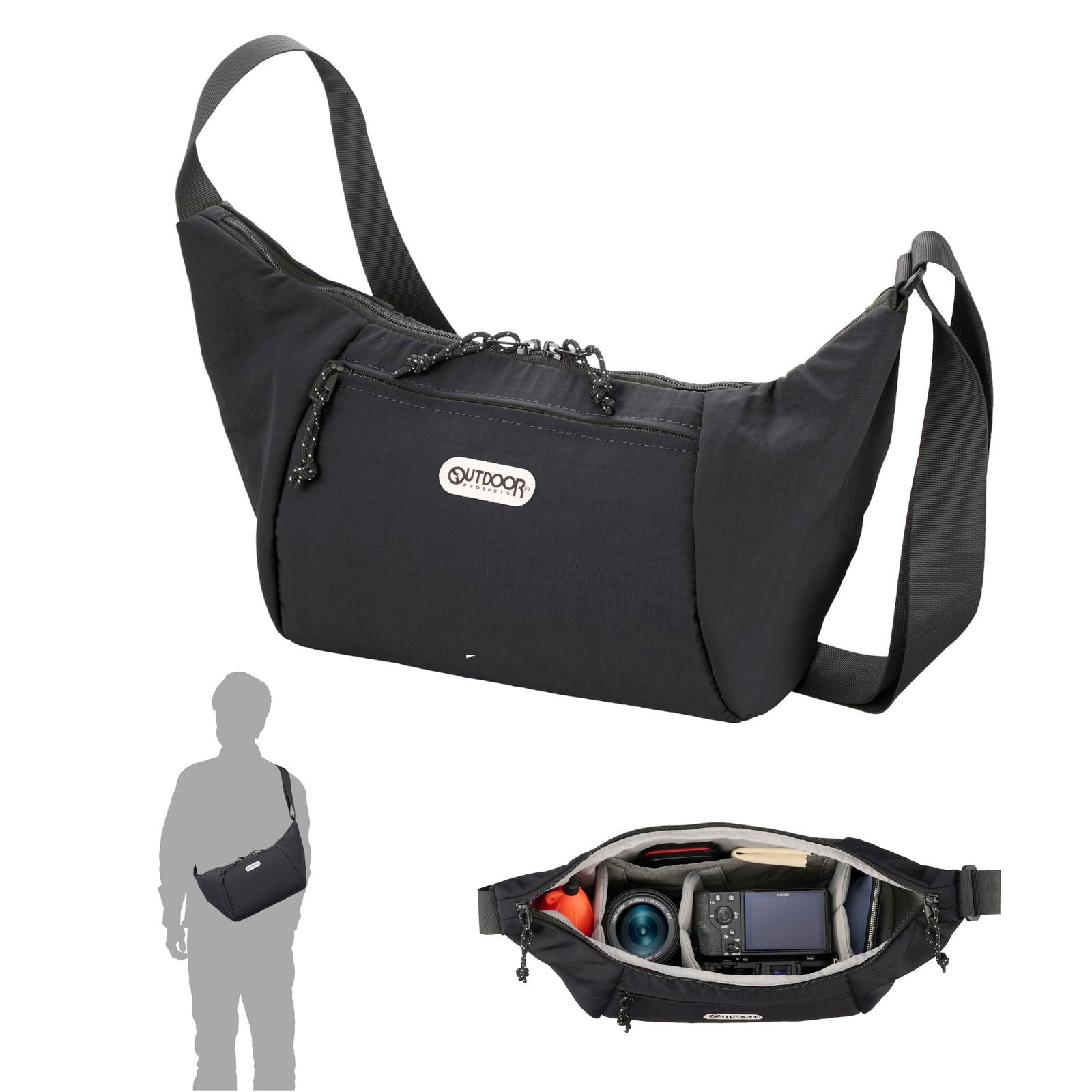 ハクバ カメラバッグ OUTDOOR PRODUCTS(アウトドアプロダクツ) カメラショルダーバッグ06 AZ ブラック 軽快に持ち運べる超軽量ラウンドタイプ YKKファスナー 撥水生地採用 AMZODCSB06BK 49771870053 486bd65b