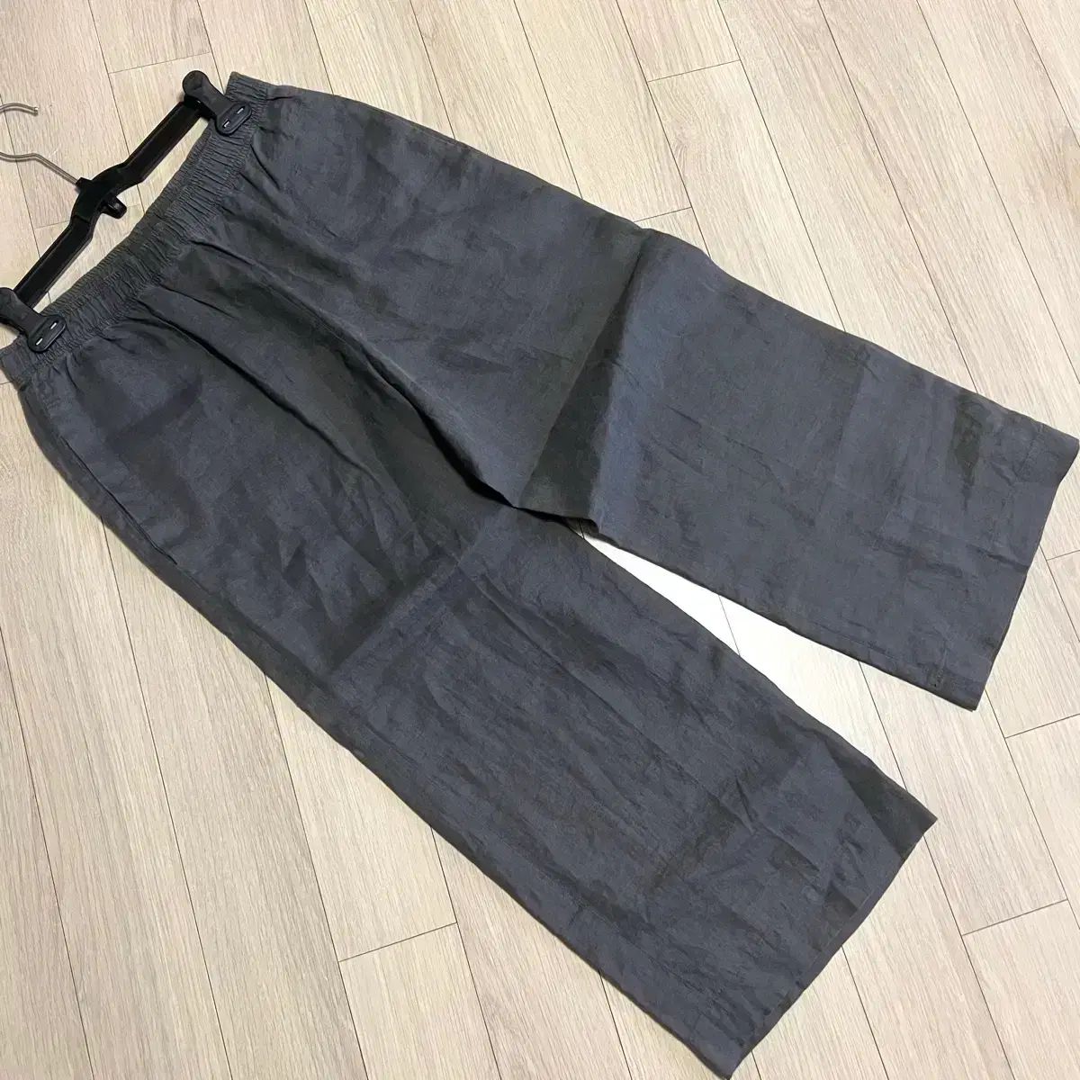 ミダ midah リネン100% バンディング ワイド パンツ クロップド9分 ズボン チャコールグレー