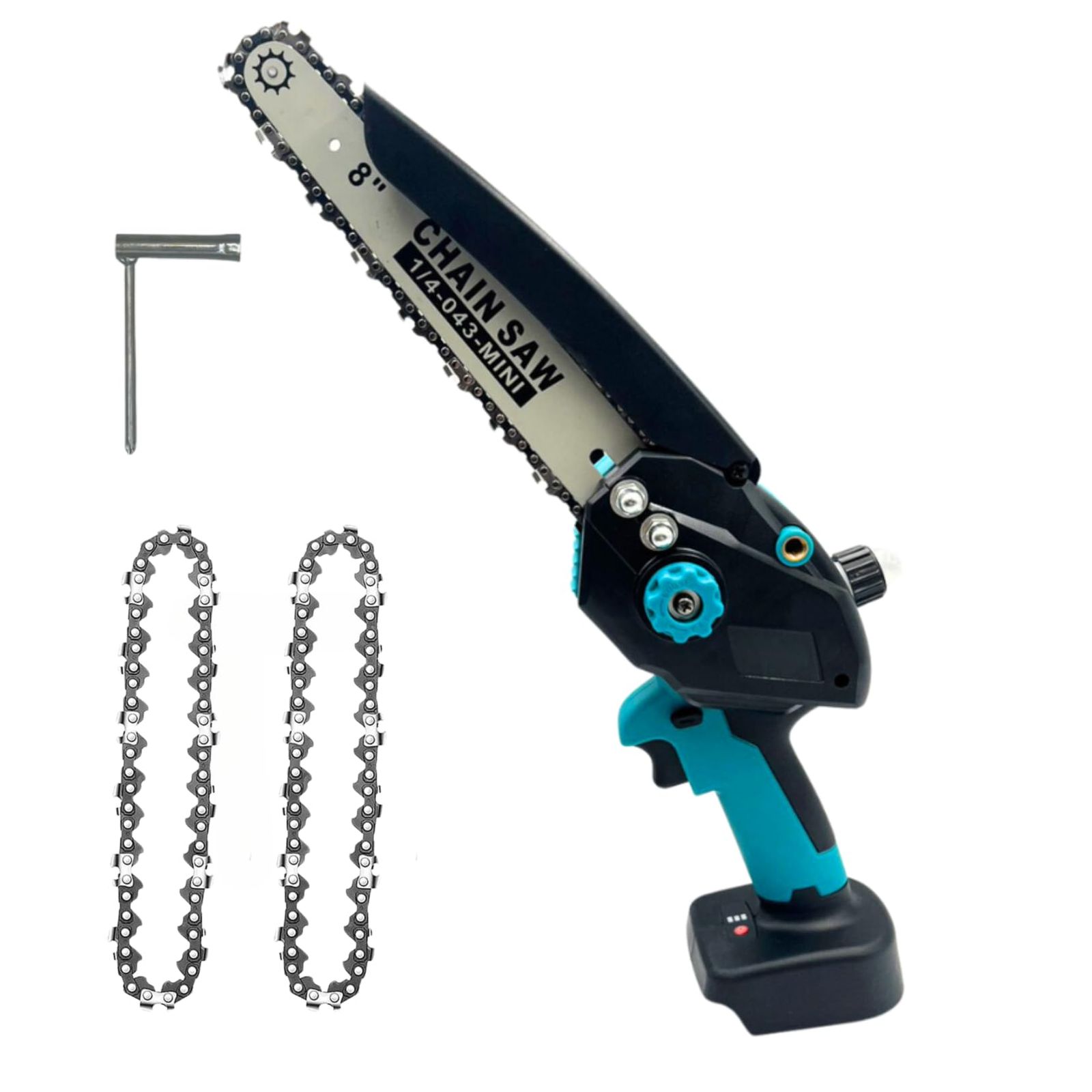 ☆新品☆マキタ Makita 対応 コードレス チェーンソー 8インチ 充電式 ミニチェーンソー 自動給油機能 ブラシレス 電動のこぎり 14.4V 18V バッテリー 互換 家庭用 工具 ※ 充電器 バッテリー 別売り (本体（ブルー）+替 dfe17d40