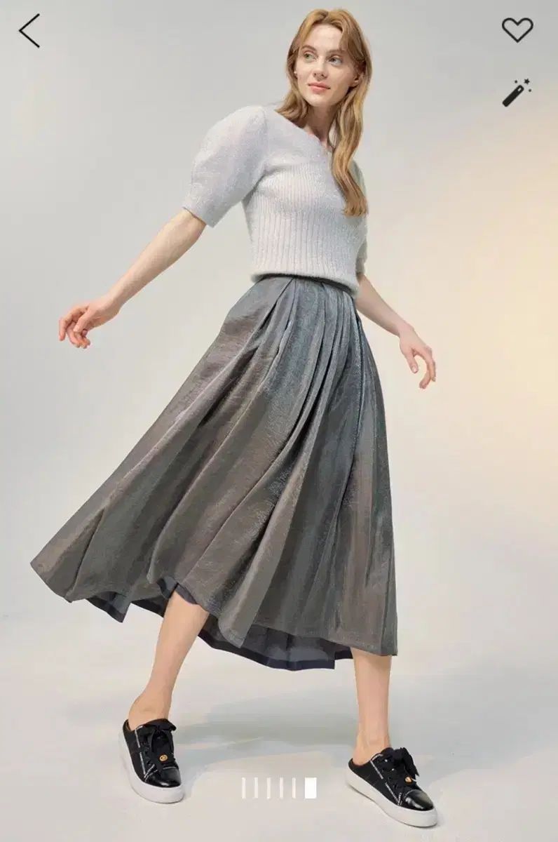 21年ハンサム ランバンコレクション グリッター シアー プリーツスカート フレアロングスカート グロッシー パール グレー