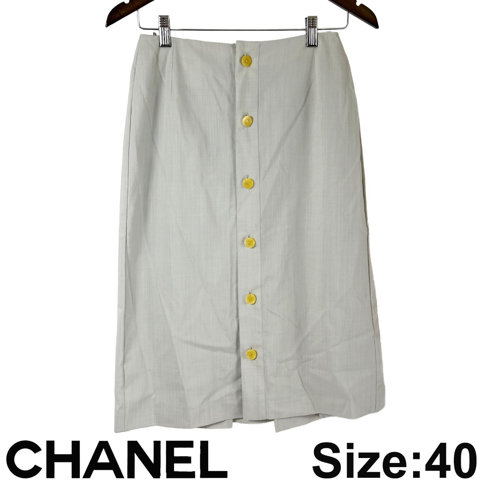 CHANEL 99P ココボタン プリーツスカート ベージュ ウール 40 L