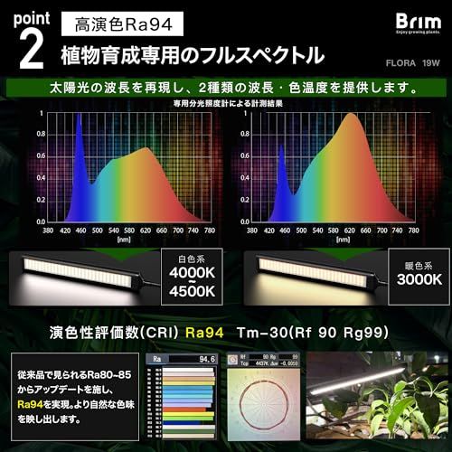 【公式】BRIM(ブリム) FLORA 植物育成ライト LED 【国内ブランド】調光 タイマー フルスペクトル 19W 4000K-4500K (2ヘッド, BK 白色系)*vj
