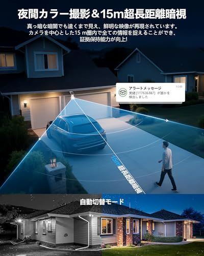 2K 防犯カメラ 屋外 ソーラー一体型 高効率ソーラー充電 フルワイヤレス 電源不要 監視カメラ Wi-Fi 対応 360° 広角撮影 カラー暗視 IP65 防水・防塵 双方向通話 遠隔操作 動体検知 人体検知 リアルタイム通知 クラウド録画 CameraJu