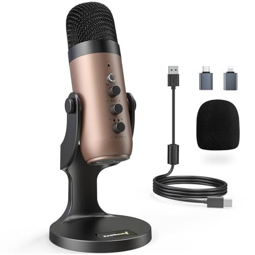 ZealSound ASMR 配信用マイク コンデンサーマイク For i*Phone USBマイク エコー機能付き 録音 ゲーム実況 ライブ配信 Skype Zoom PC Windows Macに対応 PS4&5に対応 YouTube 在宅勤務に適応（Ju