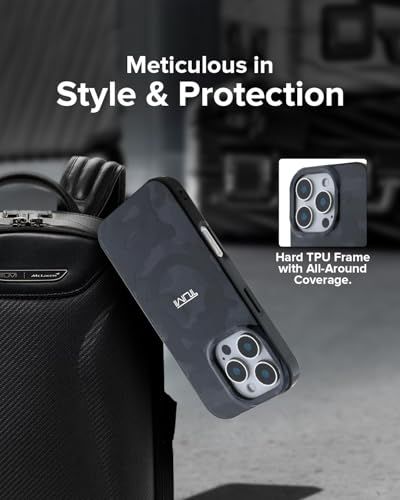 TUMI iPhone16Pro用ケース MagSafe対応 迷彩プリント 二層構造（PC＋TPU）｜耐衝撃・軽量・滑りにくい｜ワイヤレス充電対応 (グレイ)Ju