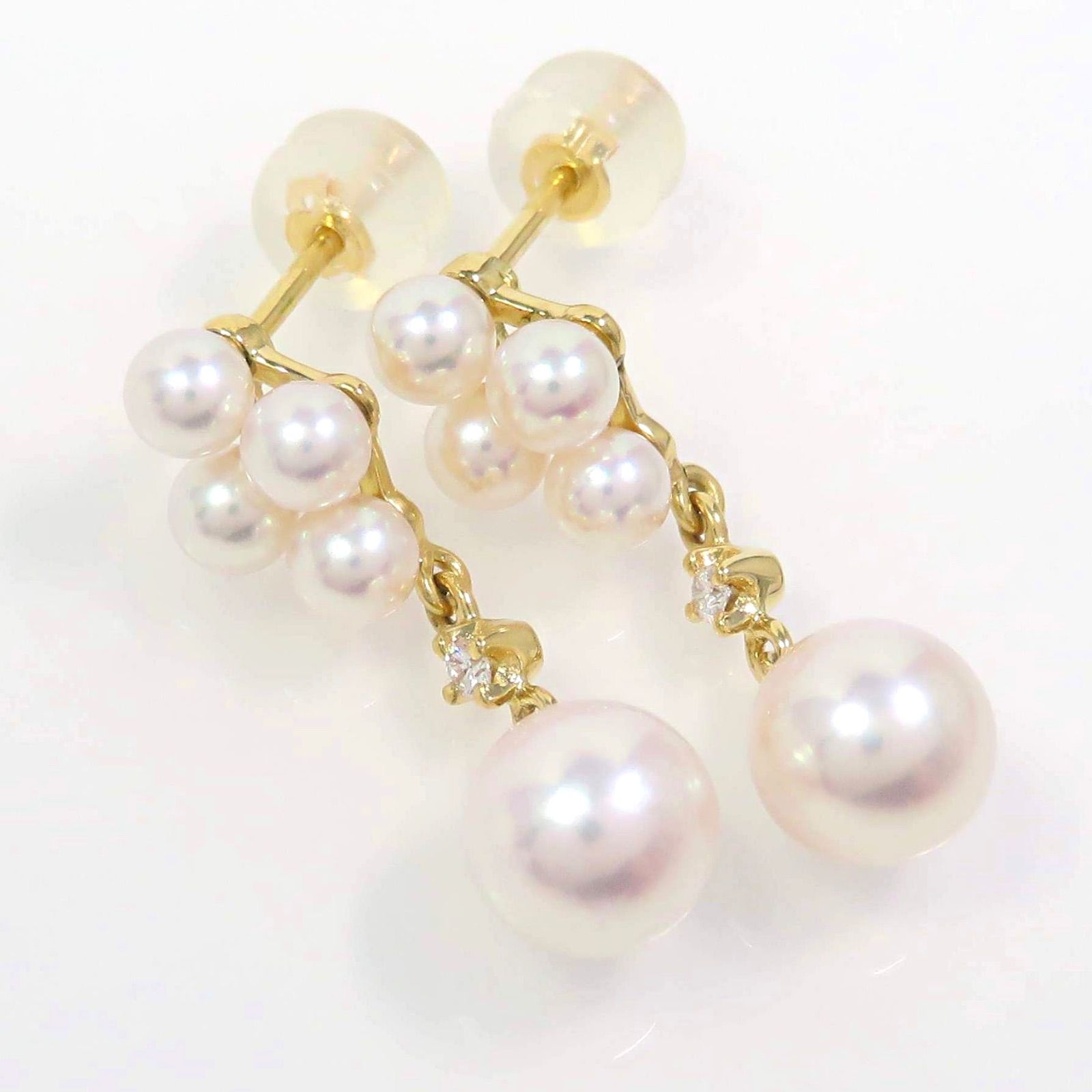 MIKIMOTO ミキモト K18 パール ダイヤモンド ピアス イエローゴールド