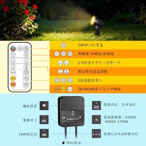 【新品】MEIKEE ガーデンライト スポットライト 6灯 リモコン付き 2700K 4000K 6500K 3色切替 3段階調光 明暗センサー 自動点灯/消灯 2H/4H/6Hタイマー機能 コンセント式 常時点灯可能 メモリー機能 IP66 c8479059