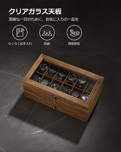 【新品】時計ケース 12本 木製 引き出し付き 腕時計収納 コレクションケース ジュエリー 2段式 透明窓付き ウォッチボックス アクセサリー保管 父の日プレゼント メンズ レディース 誕生日お祝いギフト 木の色 JOW012K01 18356011