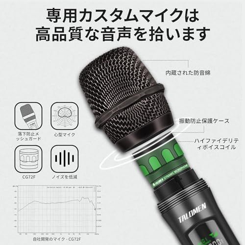 【新品】ワイヤレスマイクロフォン カラオケマイク ムービングコイルマイクロフォン 6.35mm レシーバー付き 50M レンジ、10時間使用可能 プレゼンテーション、会議、ホームカラオケ パーティー用ワイヤレスマイクキット K60-1 162f9c22