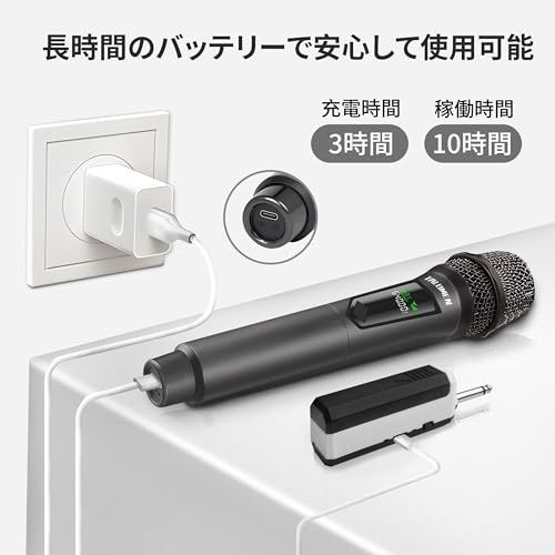 【新品】ワイヤレスマイクロフォン カラオケマイク ムービングコイルマイクロフォン 6.35mm レシーバー付き 50M レンジ、10時間使用可能 プレゼンテーション、会議、ホームカラオケ パーティー用ワイヤレスマイクキット K60-1 162f9c22
