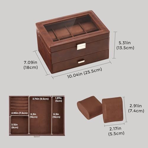 【新品】腕時計ケース PU製 8本 2段式 ウオッチボックス 男女兼用 収納ボックス アクセサリーケース アクセサリー 収納 ディスプレイ 小物整理 誕生日 記念日プレゼント -ブラウン 39bbfd6e