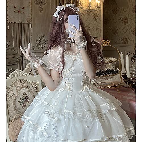 ワンピース ロリータ ゴスロリ コスプレ 衣装 半袖 ゆめかわいい 森ガール 女の子 姫 ドレス リボン ボリューム レトロ 中世紀 宮殿風 貴族風 パーティー 仮装 学園祭 イベント 白 (ワンピース, M)ma d75cd6e7