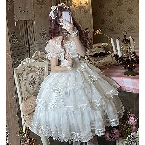 ワンピース ロリータ ゴスロリ コスプレ 衣装 半袖 ゆめかわいい 森ガール 女の子 姫 ドレス リボン ボリューム レトロ 中世紀 宮殿風 貴族風 パーティー 仮装 学園祭 イベント 白 (ワンピース, M)ma d75cd6e7