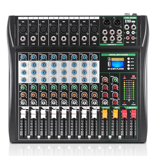 XTUGA CT80 8チャンネルオーディオミキサーポータブルミニサウンドミキシングコンソール、USBインターフェース、エコー＆リバーブエフェクト、48Vファンタム電源 Bluetooth PCレコーディング/DJステージ/ブロードキャスト用 b8510c57