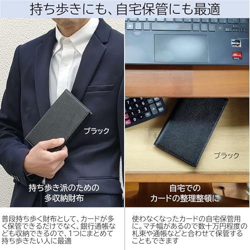 [Pebblee] カードケース 薄型 大容量 20枚収納 メンズ 長財布 スキミング防止 銀行通帳収納 本革 (ダークネイビー)t 23137201
