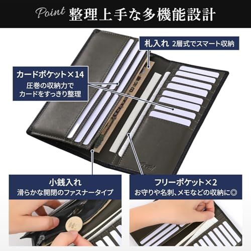 [ガジル] 長財布 メンズ 本革 サフィアーノレザー 【わずか90gの超軽量】 スキミング防止 薄型 スリム かぶせ 二つ折り カード14枚収納 大容量 札入れ 2層 小銭入れあり 撥水 傷に強い ロングウォレット 化粧箱付き ギフト GA- 9293c693