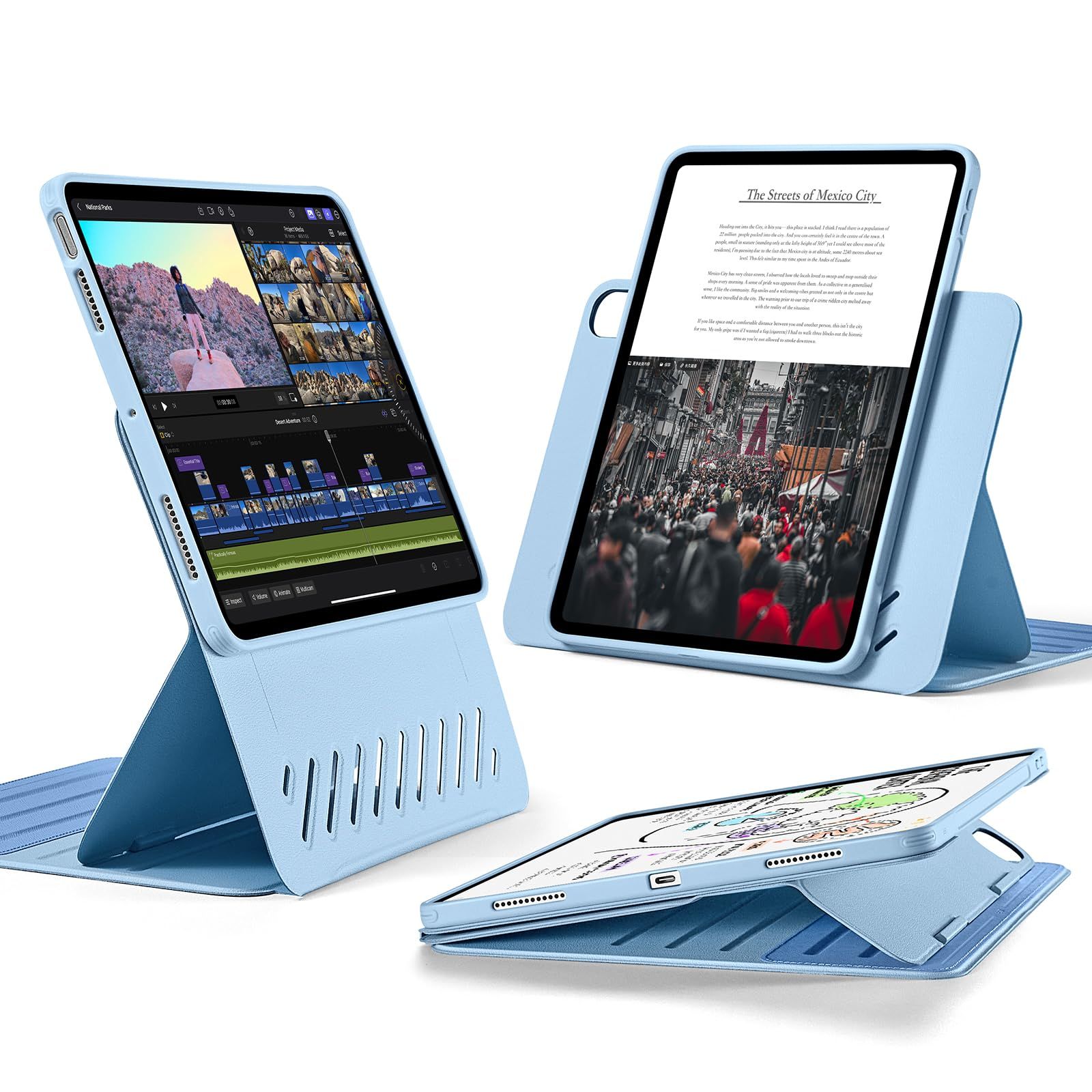 新品 ESR iPad Air 11インチ ケース (M4/M3/M2、2026/2025/2024) iPad Air 第5/4世代 (2022/2020)専用カバー 取外し可能なマグネットカバー付き回転式ケース 縦/横向きスタンド 9段階の角度調節 Pen