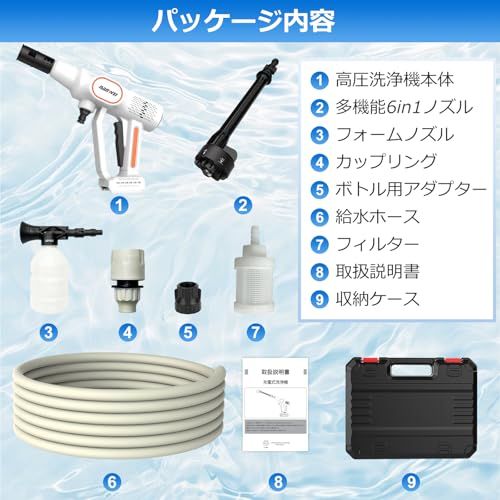 ☆新品☆NANWEI コードレス高圧洗浄機 充電式 マキタ18Vバッテリー対応 ブラシレスモーター 洗車機 小型軽量 自吸式 水道接続不要 6in1ノズル/フォームノズル付き ペットボトル使用可能 庭掃除用 高圧水ジェット (本体のみ)【バッ 7cecf703
