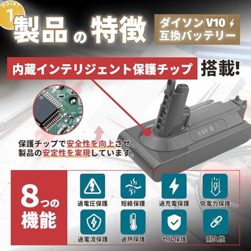 ☆新品☆ダイソン互換 V10 SV12 バッテリー 掃除機 交換用バッテリー 4000ｍAh 長寿命電池 日本企業 過電流/過放電/過充電/高温などの各種安全回路 V10 Fluffy Fluffy+ Absolute Motorhead A d85eb23b