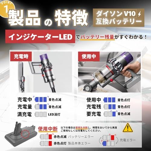 ☆新品☆ダイソン互換 V10 SV12 バッテリー 掃除機 交換用バッテリー 4000ｍAh 長寿命電池 日本企業 過電流/過放電/過充電/高温などの各種安全回路 V10 Fluffy Fluffy+ Absolute Motorhead A d85eb23b