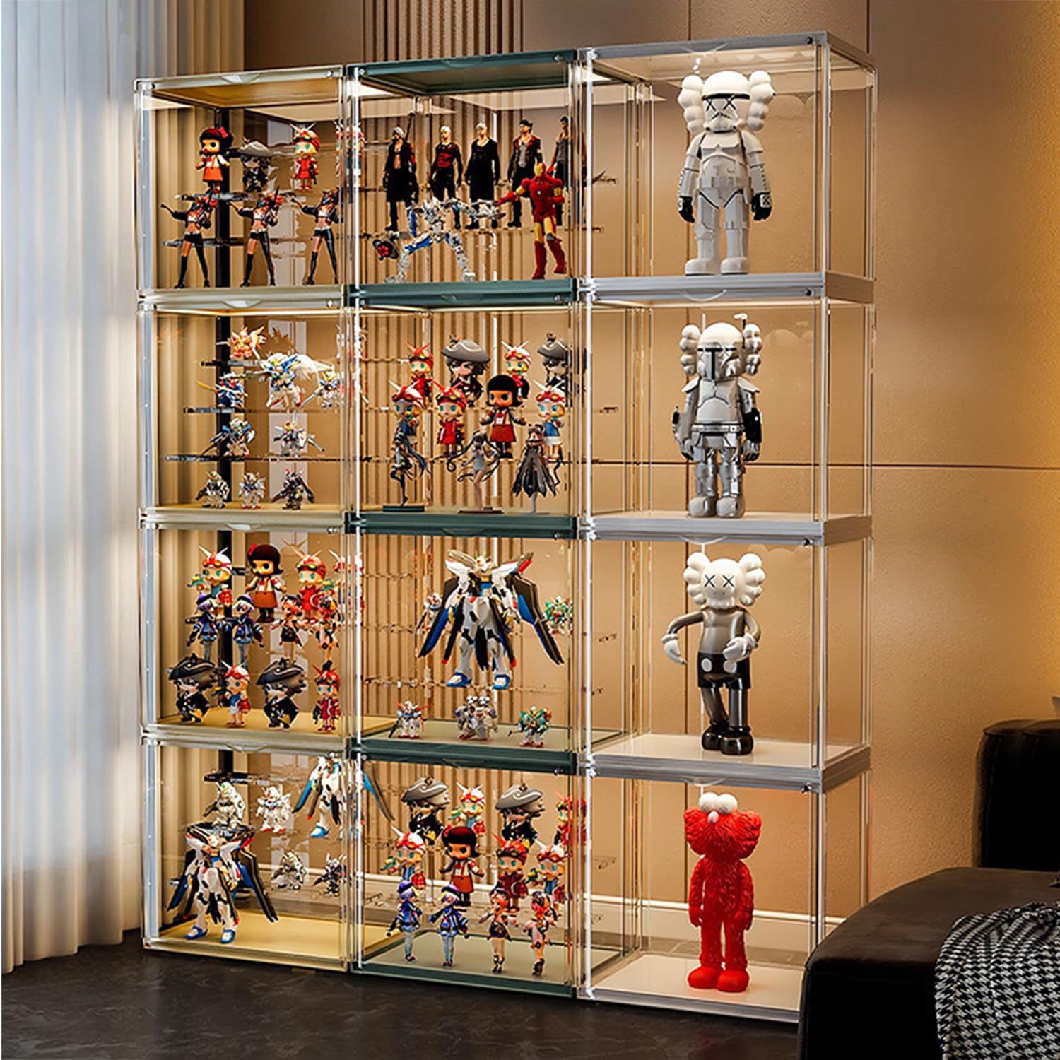 フィギュアケース 棚 アクリル 2個セット 開閉 コレクションケース 扉 積み重ね 縦置き 横置き アクリルフィギュアケース 大型 組み立て式 内部展示3段式 マグネット式 防塵 幅34cm×奥23cm×高さ32.2cm (2, M)t d0b8031f