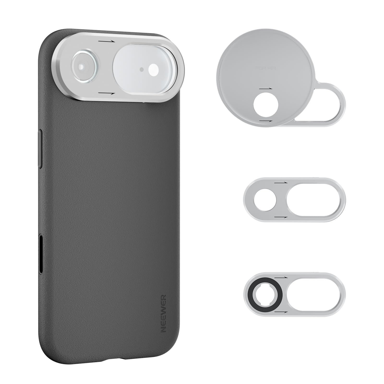 新品 NEEWER スマホケース iPhone Air対応 モジュラー保護 TPU/PC製スマホカバー 67mmフィルターリング/17mmレンズバックプレート/Moment対応Tマウントレンズアダプター付き MagSafe対応 PA162 ブラック+シルバー