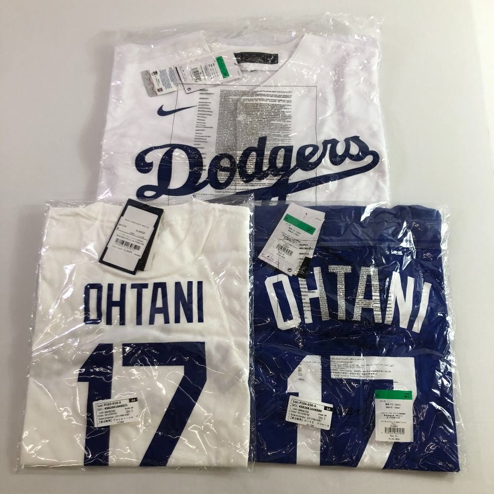 04w7033∞【中古】 大谷翔平 選手 3点セット NIKE ドジャース レプリカユニフォーム Tシャツ XL ホワイト ブルー 【八王子店】