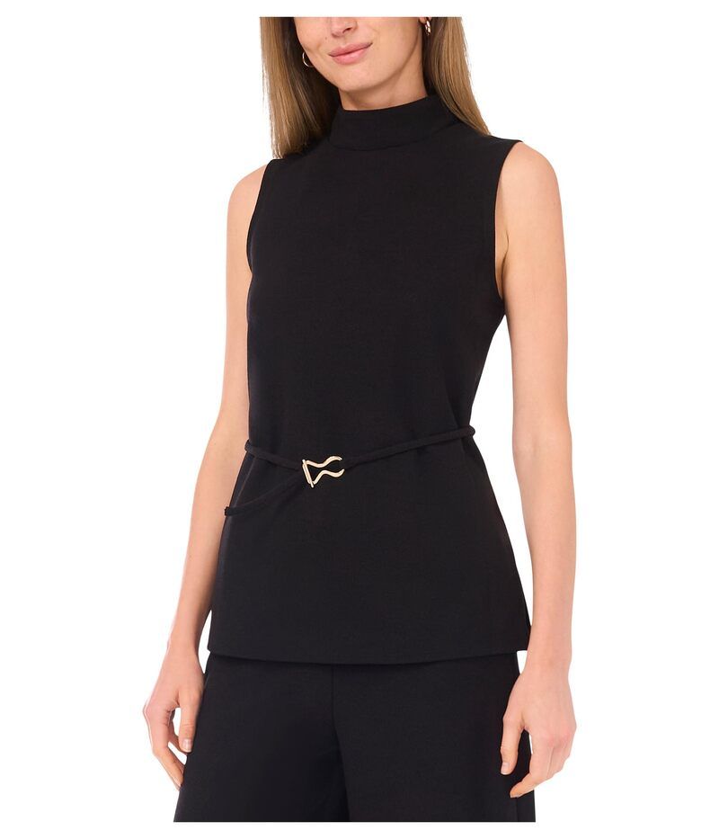 ヴィンスカムート レディース トップス シャツ モックネック ノースリーブ Vince Camuto Mock Neck Sleeveless Top with Tie Rich Black ブラック